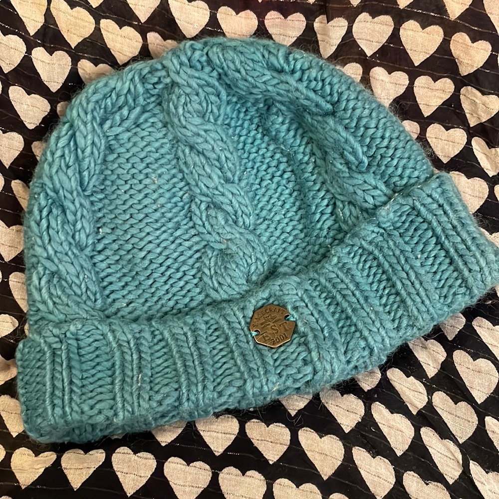 Vintage Spacecraft Est 2001 Turquoise Winter Wool & Acrylic Knit Toque Beanie